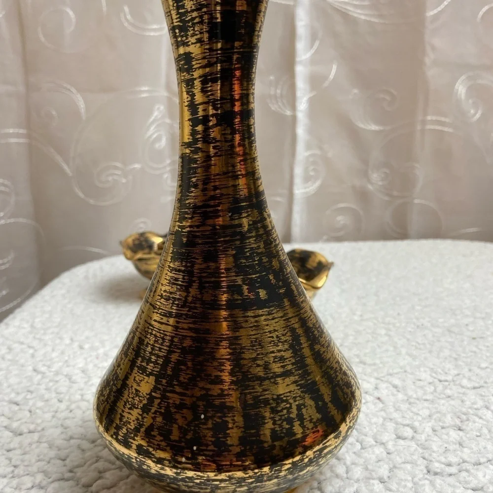 Vintage Stangl 22k Black Gold Vase/2 Candle Holders